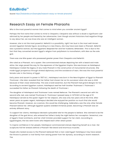 Research Essay on Female Pharaohs