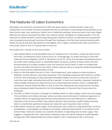 The Features Of Labor Economics