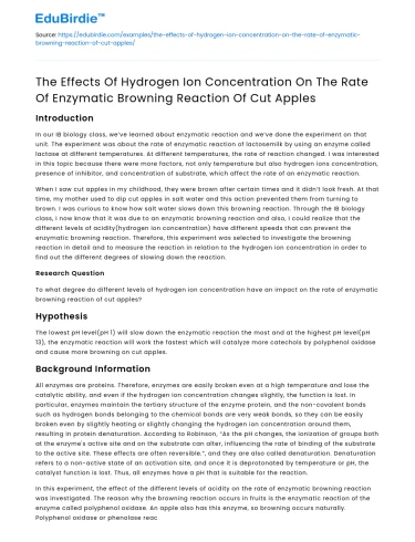 Impact of Hydrogen Ion on Enzymatic Browning in Apples