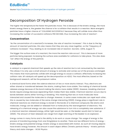 Decomposition Of Hydrogen Peroxide