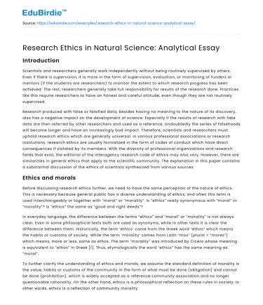 Research Ethics in Natural Science: Analytical Essay