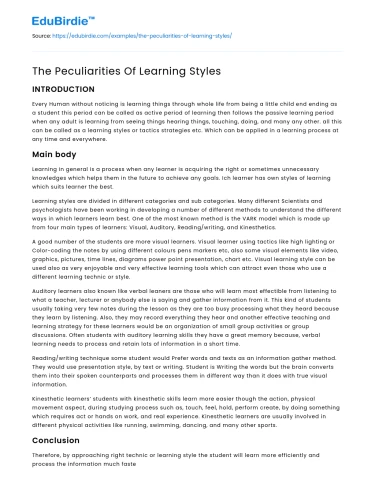 Diverse Learning Styles