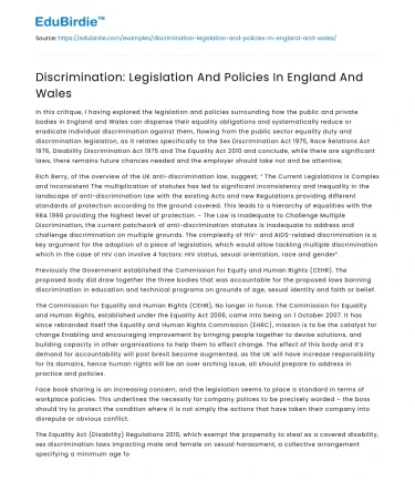 Combating Discrimination: Legal Frameworks in England and Wales
