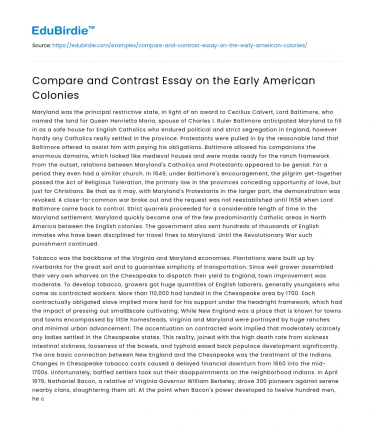 Compare and Contrast Essay on the Early American Colonies
