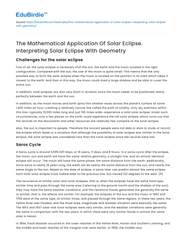 Interpreting Solar Eclipse Through Geometry