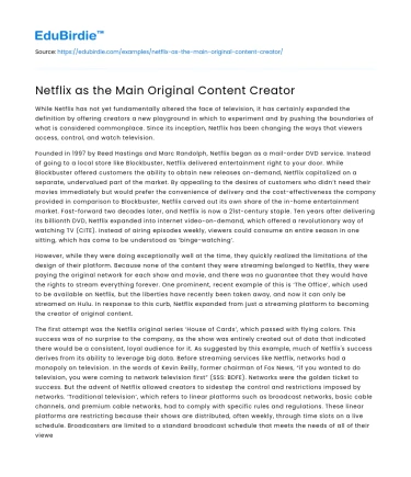 Netflix as the Main Original Content Creator