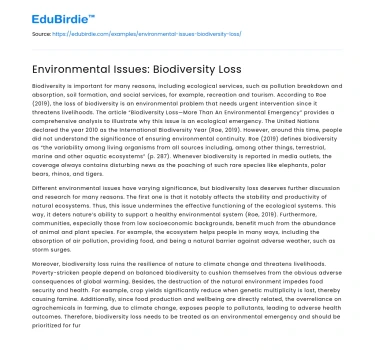 Environmental Issues: Biodiversity Loss