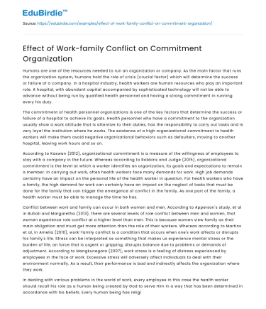 Effect of Work-family Conflict on Commitment Organization