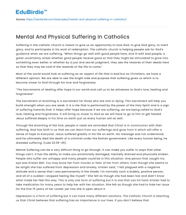 Mental And Physical Suffering In Catholics