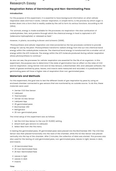 Why Do Germinating Peas Consume More Oxygen: Research Essay