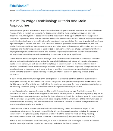 Minimum Wage Establishing: Criteria and Main Approaches