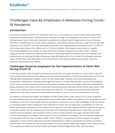 Challenges Face By Employers In Malaysia During Covid-19 Pandemic