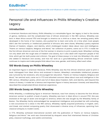 Personal Life and Influences in Phillis Wheatley’s Creative Legacy