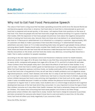 Why not to Eat Fast Food: Persuasive Speech