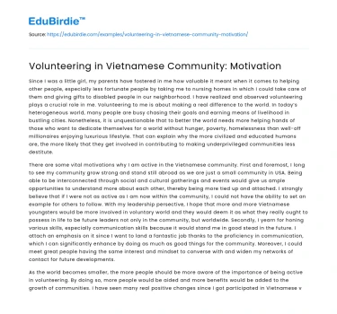 Volunteering: Motivations in the Vietnamese Context