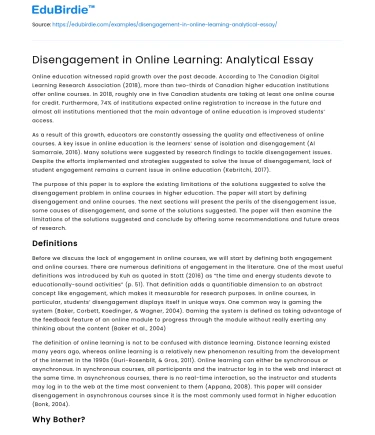 Disengagement in Online Learning: Analytical Essay