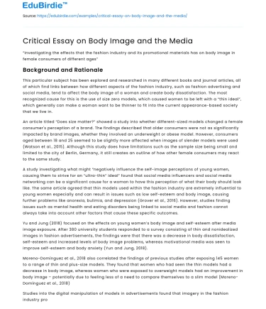 Critical Essay on Body Image and the Media