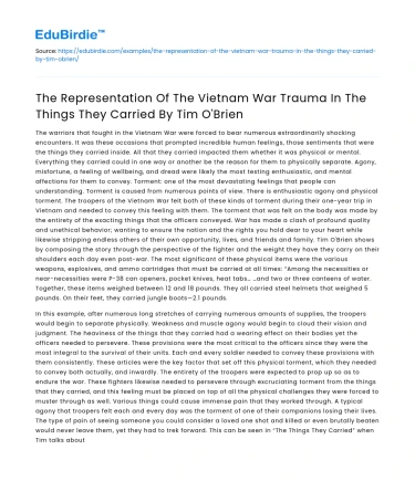Vietnam War Trauma in The Things They Carried by Tim O’Brien