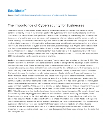 The Importance of Cybersecurity for Businesses