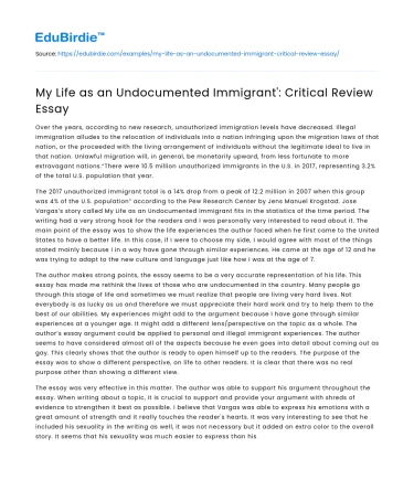 My Life as an Undocumented Immigrant’: Critical Review Essay