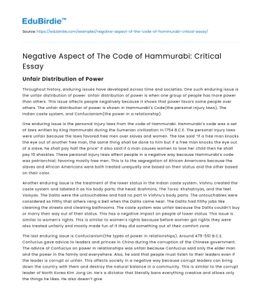 Negative Aspect of The Code of Hammurabi: Critical Essay