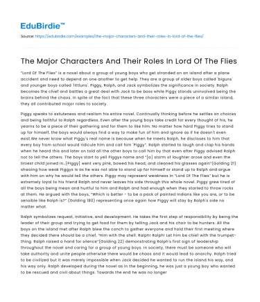 The Major Characters And Their Roles In Lord Of The Flies