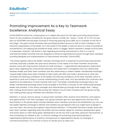 Teamwork through Continuous Improvement