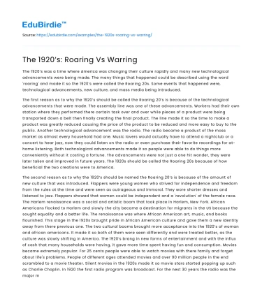 The 1920’s: Roaring Vs Warring