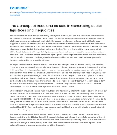 The Role of Race in Generating Injustices