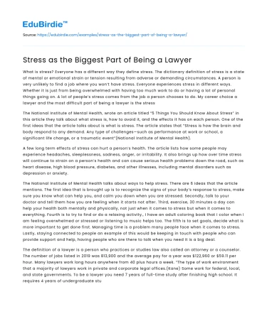 Stress as the Biggest Part of Being a Lawyer