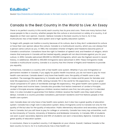 Canada Is the Best Country in the World to Live: An Essay