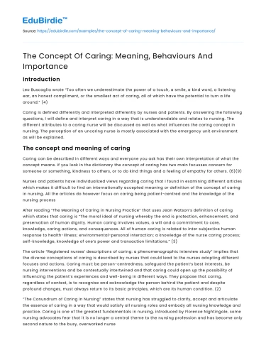 The Concept Of Caring: Meaning, Behaviours And Importance