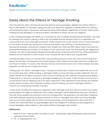 Essay about the Effects of Teenage Smoking