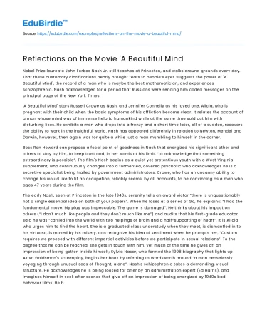 Reflections on the Movie ‘A Beautiful Mind’