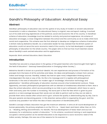 Gandhi’s Philosophy of Education: Analytical Essay