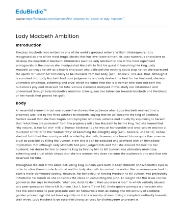 Lady Macbeth Ambition