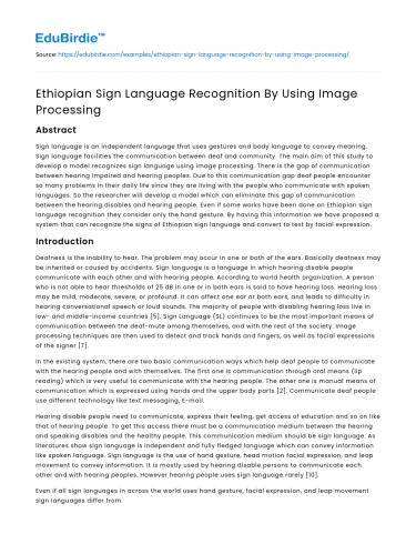 Communication: Ethiopian Sign Language Recognition