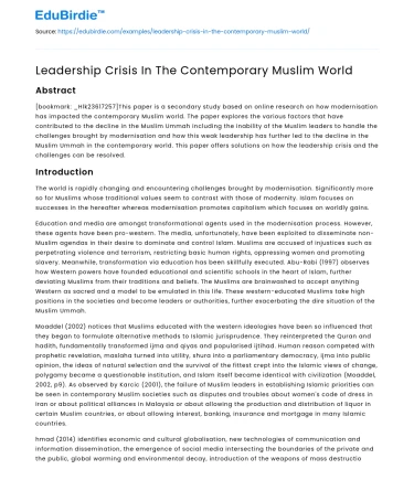 Leadership Crisis In The Contemporary Muslim World