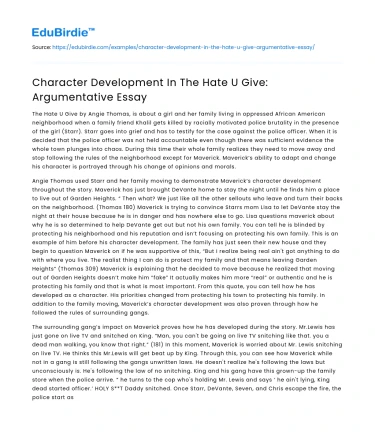 Character Development In The Hate U Give: Argumentative Essay