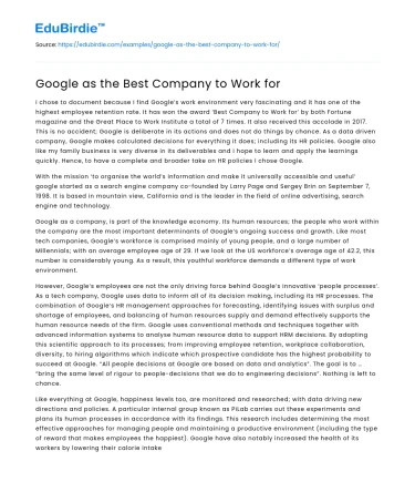 Google as the Best Company to Work for