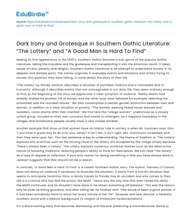 Dark Irony in Southern Gothic: The Lottery and A Good Man Is Hard To Find