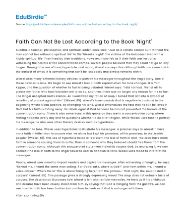 Faith Can Not Be Lost According to the Book ‘Night’