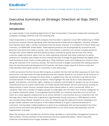 Executive Summary on Strategic Direction at Gap: SWOT Analysis