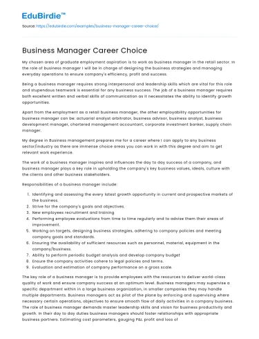 Business Manager Career Choice