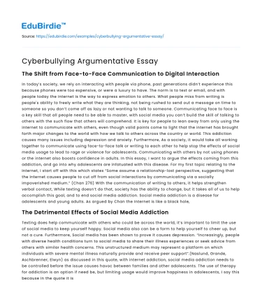 Cyberbullying Argumentative Essay