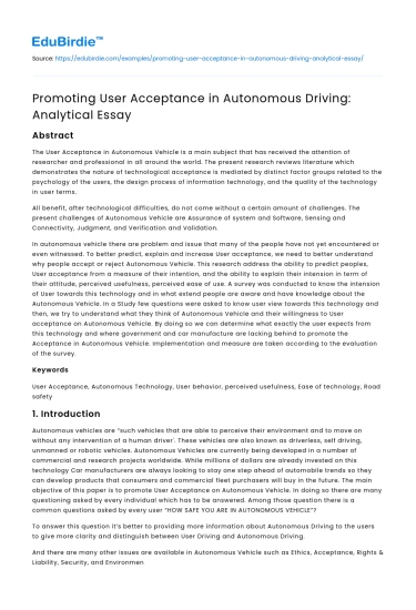 Promoting User Acceptance in Autonomous Driving: Analytical Essay