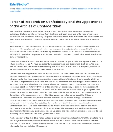 Confederacy and the Articles of Confederation