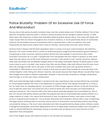 Police Brutality: Problem Of An Excessive Use Of Force And Misconduct