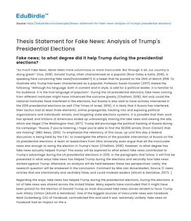 Thesis Statement for Fake News: Analysis of Trump’s Presidential Elections