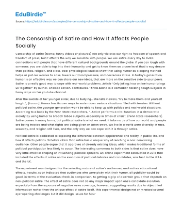 The Censorship of Satire and How It Affects People Socially